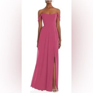 Off-the-Shoulder Basque Neck Maxi Dress with Flounce Sleeves from After Six